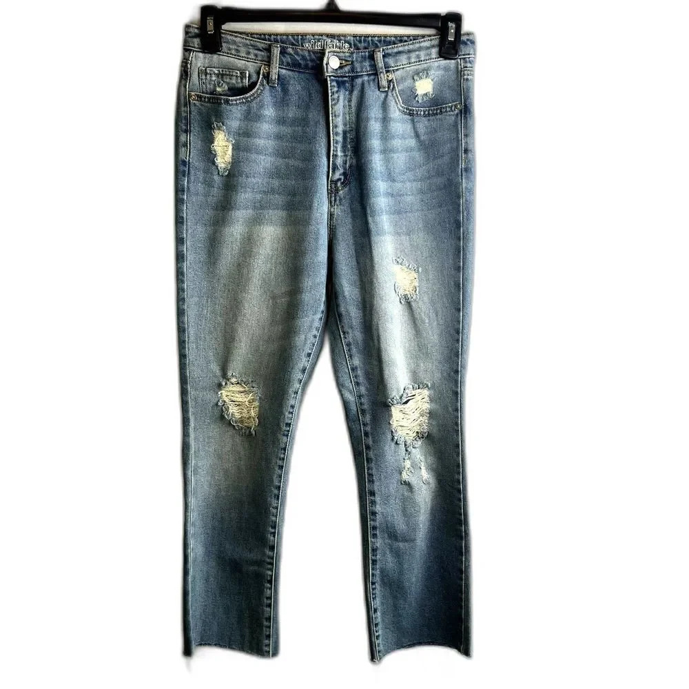 Wild Fable Jeans‎ Raw Hem Destructed Light Wash Size 8